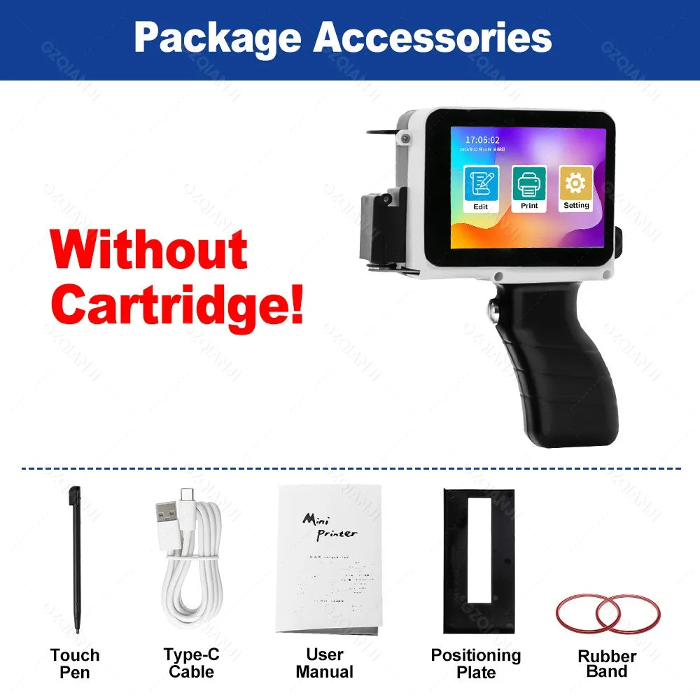 12.7mm Mini Inkjet Printer with Grips 28 Languages Coding Portable Machine for Plastic Text Label Batch Number Date Logo Print