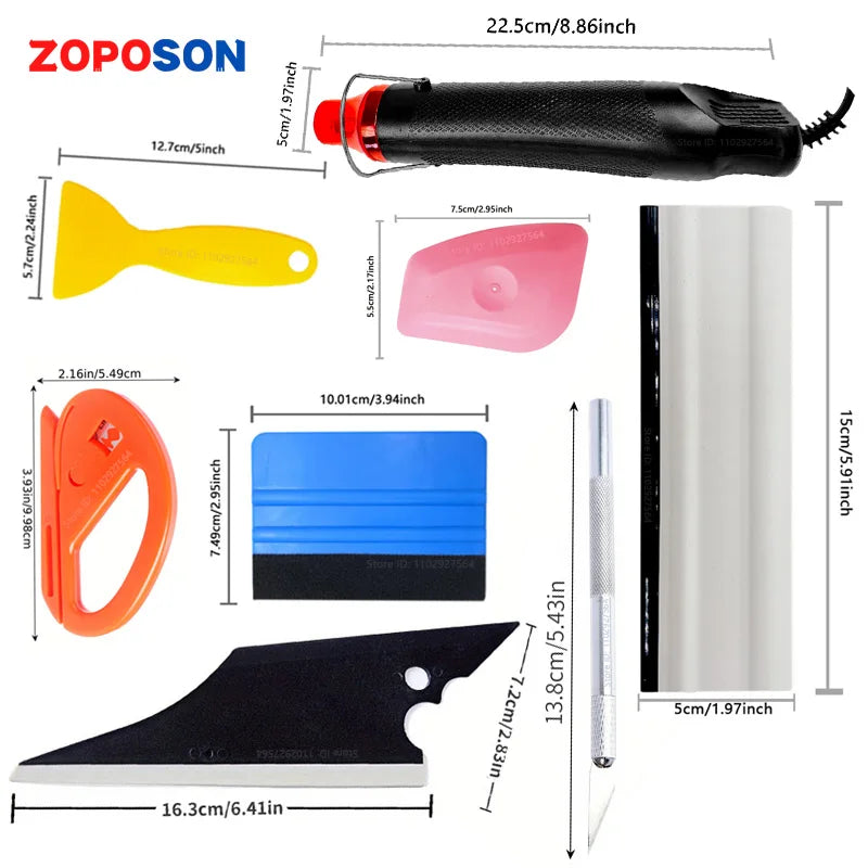 Hot Vinyl Film Tool Kit Tool Zoposo Vinyl heatgun Scraper Suite Squeegee Set Micro Squeegee Smooth Tool For Car and Windows Film