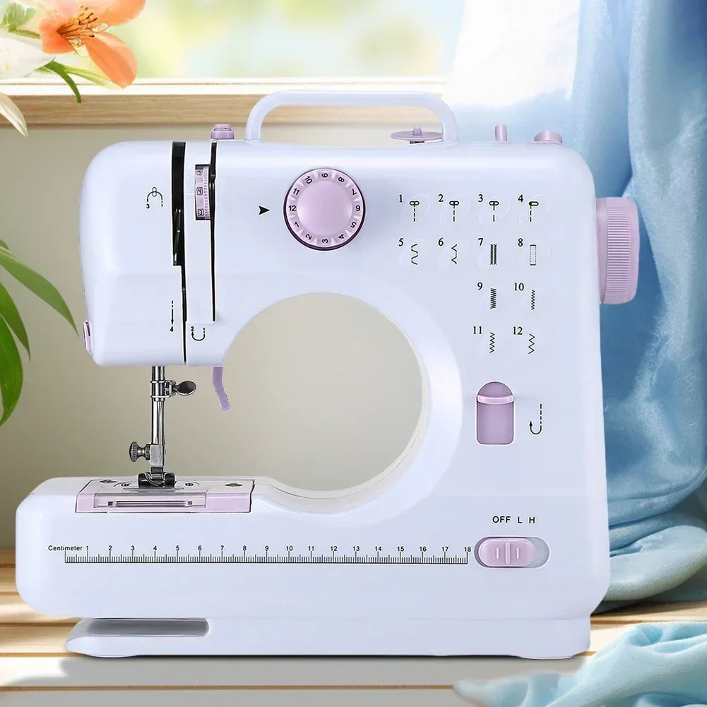 Portable Sewing Machine Mini Electric Household Crafting Mending Overlock 12 Stitches with Presser Foot Pedal Beginners