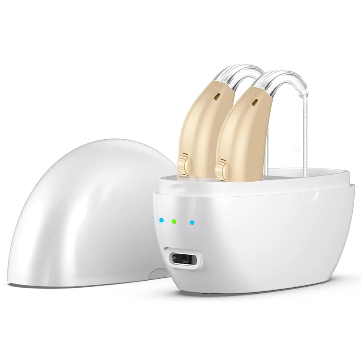 Hearing aid, rechargeable for seniors, noise reduction, 5-level volume adjustment, clear sound, with charging case