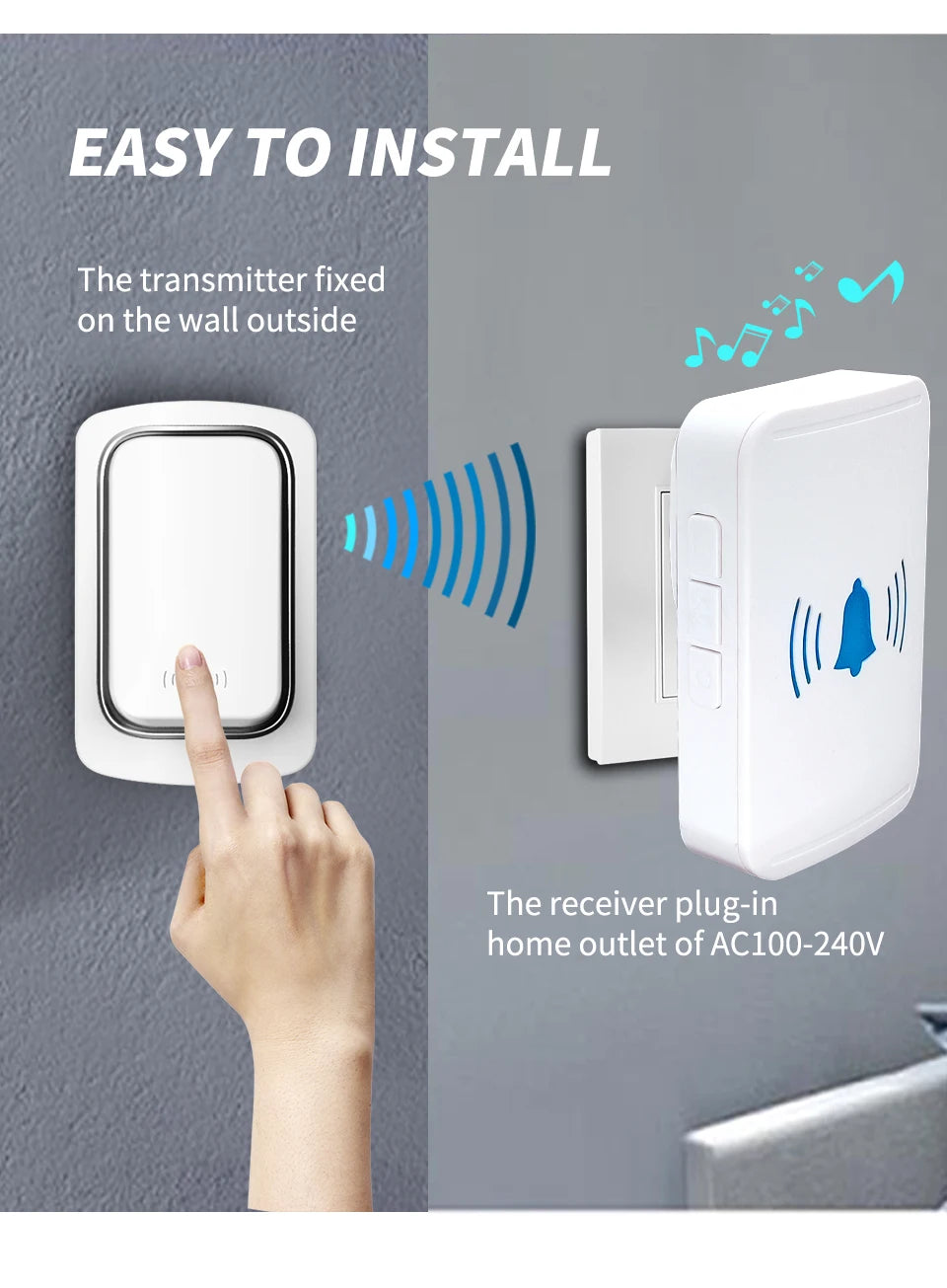 Wireless WiFi Bell Tuya no battery required Waterproof external wireless bell Smart life app smart door bell setting