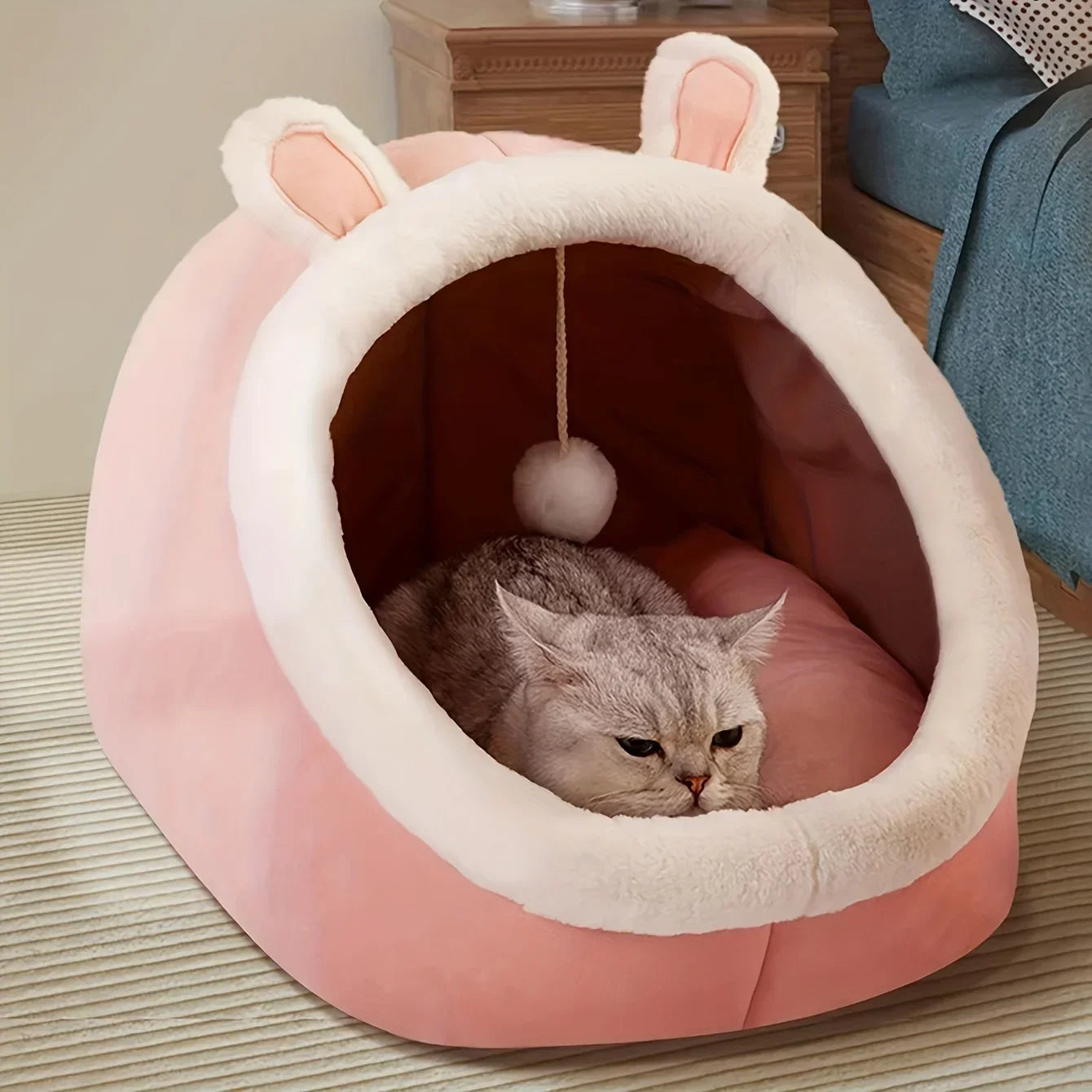 Puppy Cat Cave Bed with Washable Cushion Soft Warm Hideout Cute Pink Beds And Furniture Basket for Dog Pet Accessories