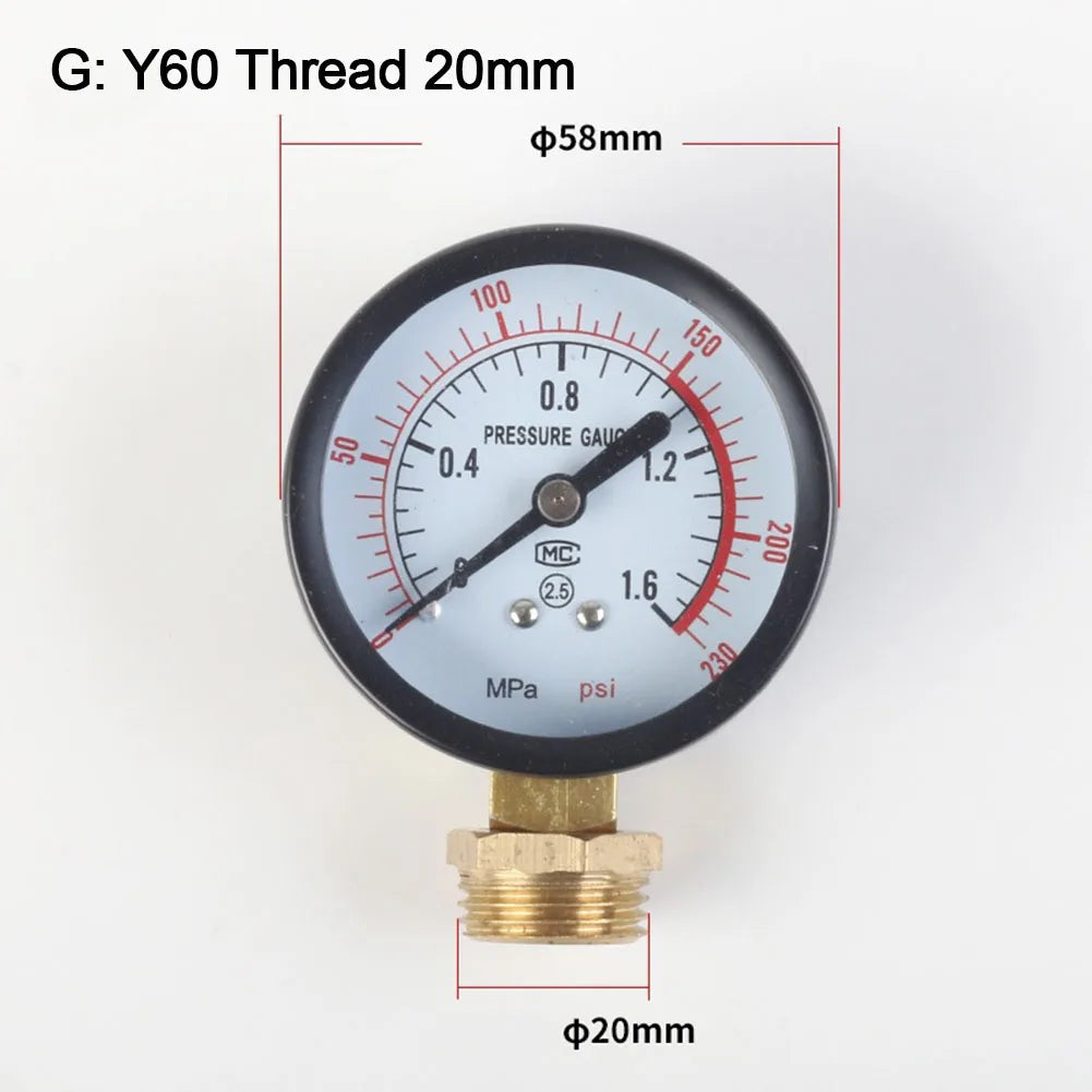 Vacuum Manometer Mini Dial Gauge Y60 0-1.6Mpa 0-230PSI Pool Filter Water Pressure Gauge Meter For Air Compressor Display Gauge