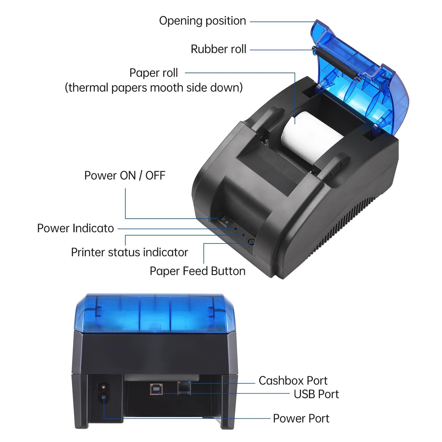 Desktop 58mm Bluetooth Wireless Thermal Portable Printer Receipt Bill POS  Compatible with Windows/Linux/Mac/Android/iOS Systems