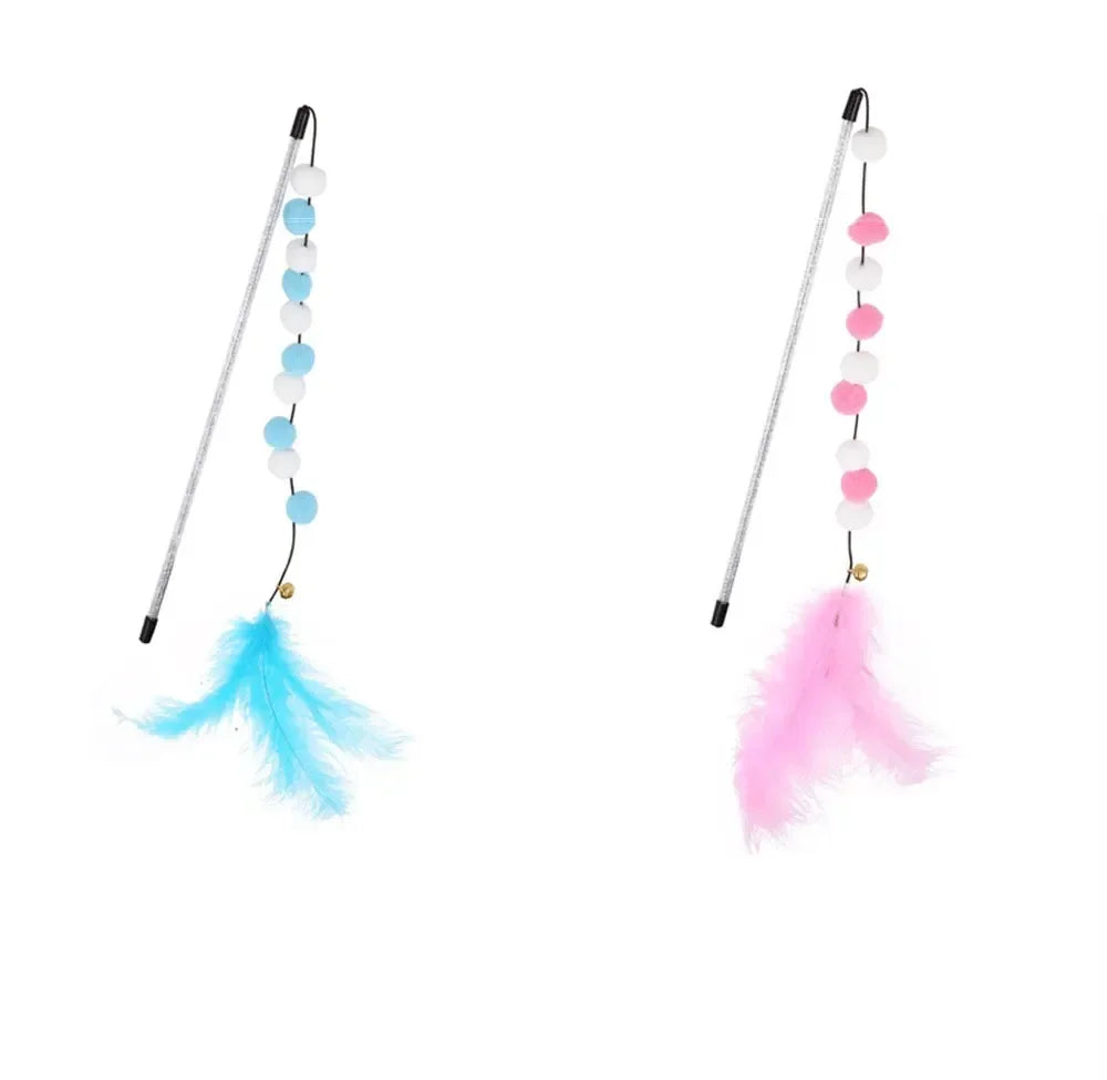 Kitten Cat Teaser Interactive Toy Rod With Bell And Feather Toys For Cats Teaser Interactive Toy Rod Pet Cats Toys Stick