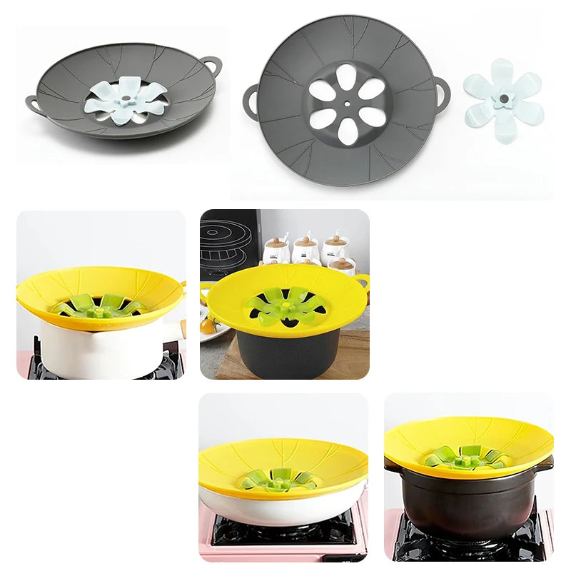 Silicone Boil Over Spill Safeguard Food Grade kitchen Stopper Lid Cover for pot and pan silicone Pot Cover Spill Stopper Lid