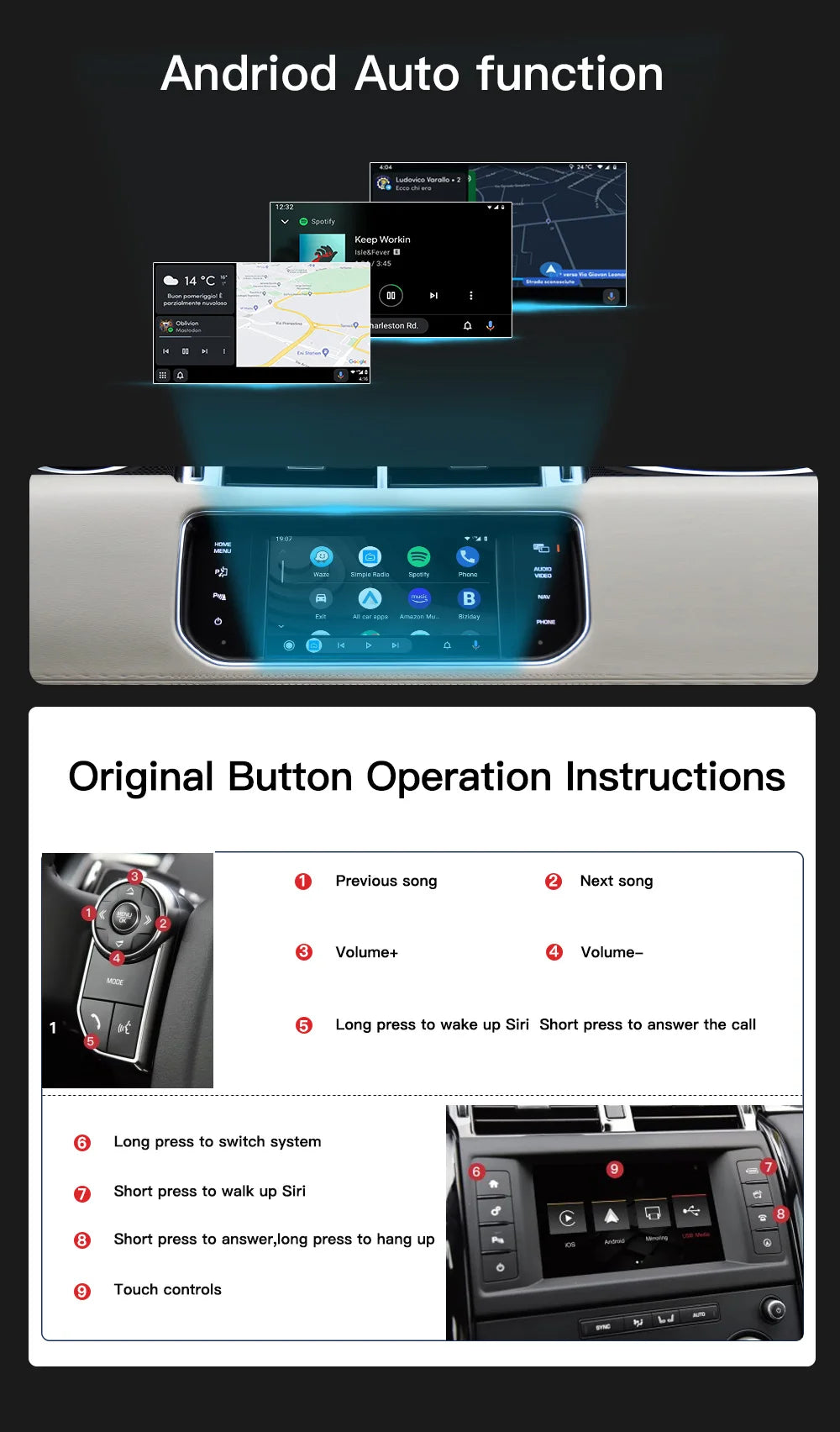 AUTOABC  Wireless Carplay Android Auto Fits For Land Rover Jaguar Bosch Discovery4 Evoque Freelander2 XE XF XJL Mirroring