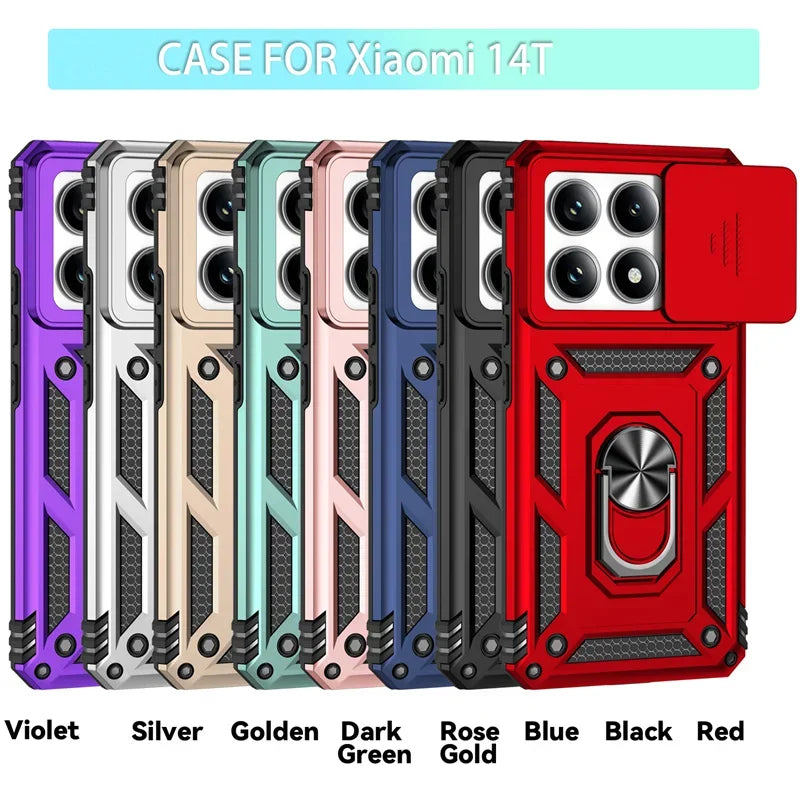 For Xiaomi 14T 13T Pro Case Ring Stand Car Magnetic Holder Phone Cover for Redmi 14C Case Shockproof Lens Protection Funda