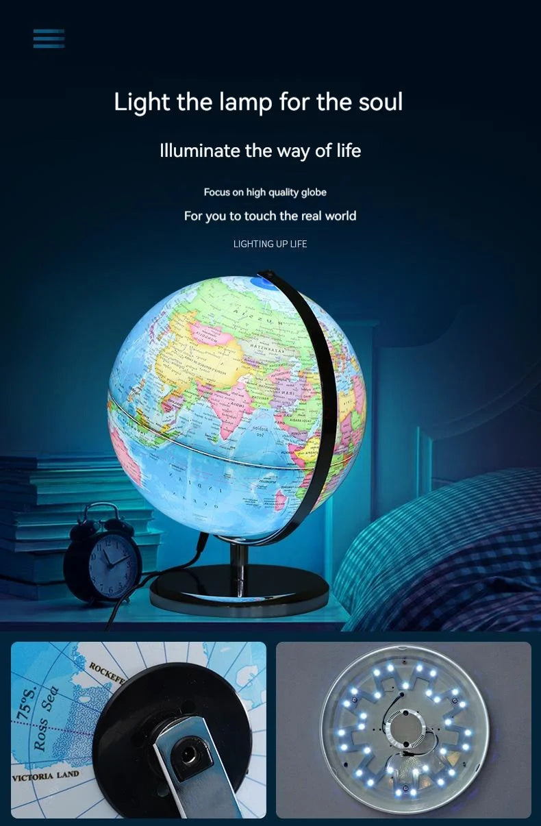 20/25cm World Globe English Version World Map Globe With Led Light Geography Educational Teaching Decorations Supplies