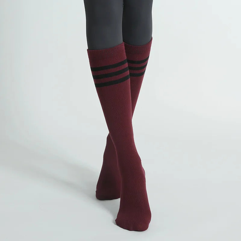 Autumn Winter Women Yoga Socks Striped Cotton Fitness Breathable Pilates Socks Middle Tube Non-Slip Gym Dance Ballet Grip Socks