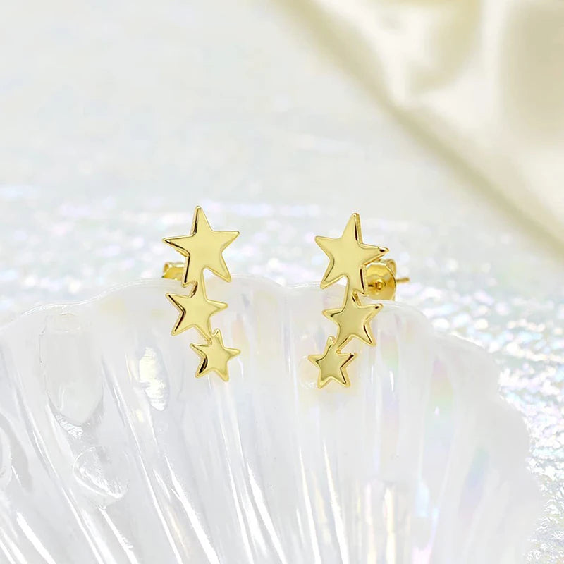 Fashion Three Stars Connecting Earrings Silver Plated Stainless Steel Earrings For Women