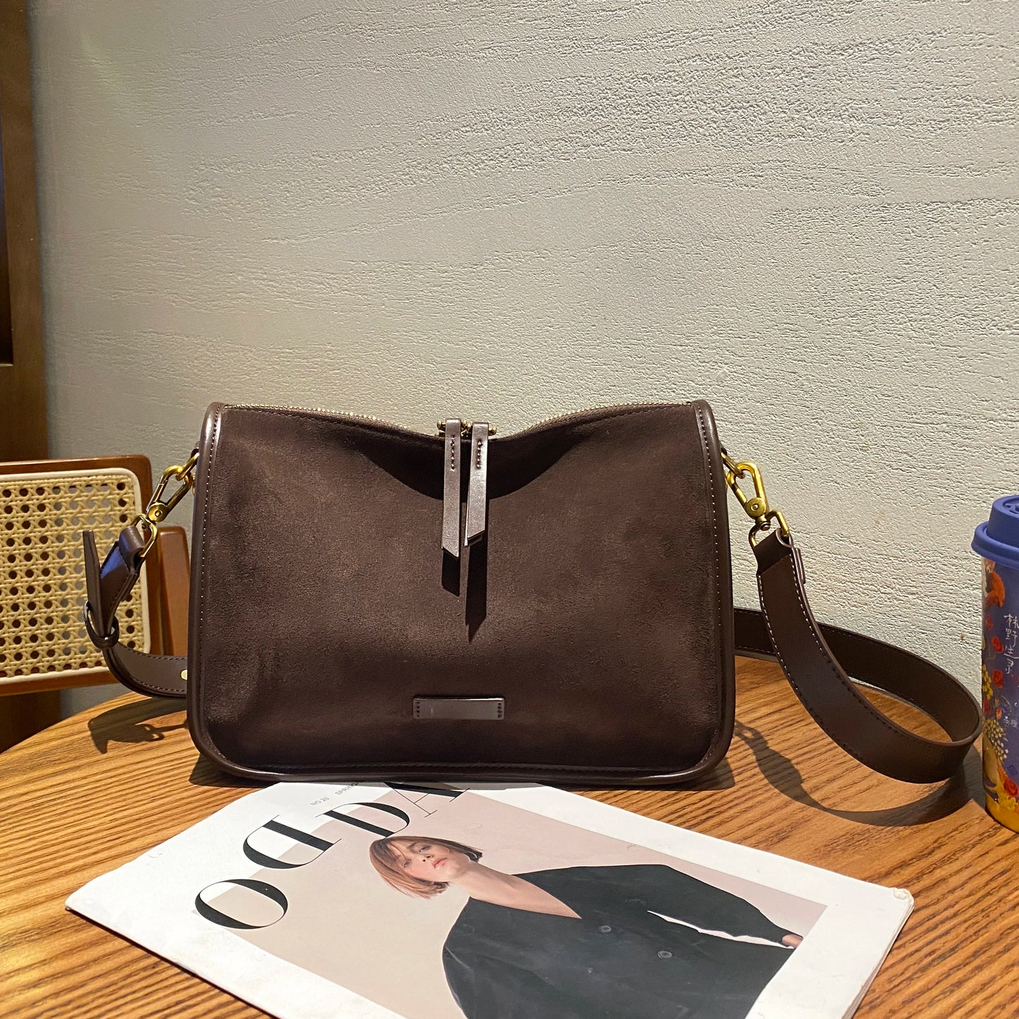 Suede Cowhide fashion ladies shoulder cross coffe bag luxury designer women brown handbag angola red