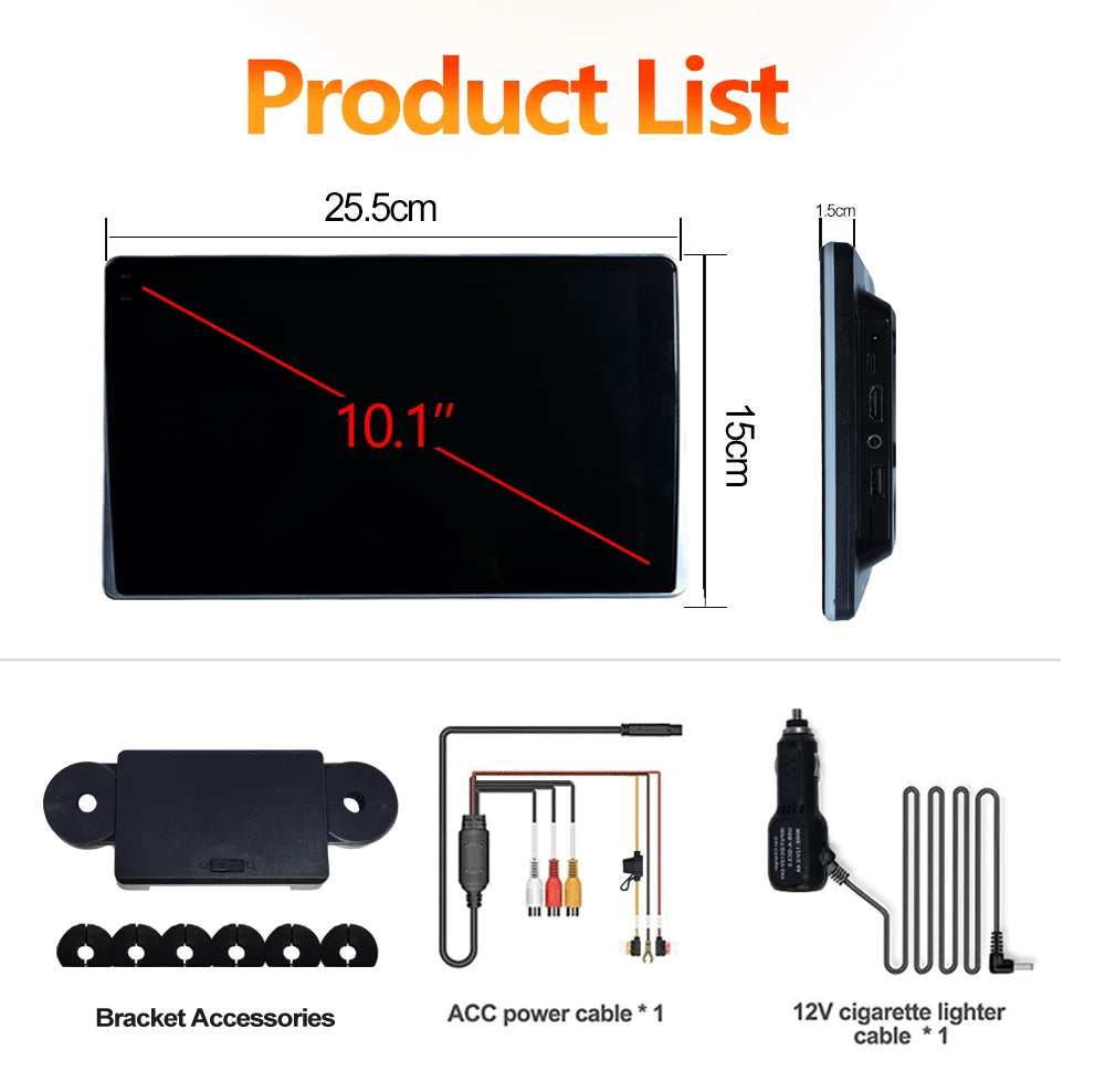 10.1" HD 1280*800 Android 13 Car Headrest Monitor Tablet For Back Seat Multimedia Apple Carplay Ambient Lights BT SD HDMI-Input