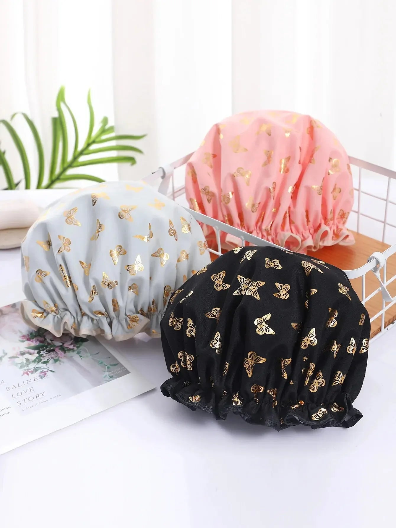 Shower cap waterproof hair cap hot gold printed polyester cotton shower cap bath lady For Women Salon Shower Supplies Wholesale