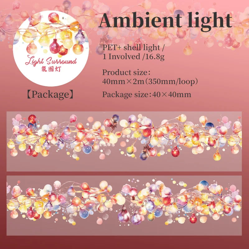 TIAN ZI 200 cm/ Roll lamplight PET Tape Cute Literary INS Style Journal Handbook Tapes Creative DIY Dairy Collage Stationery