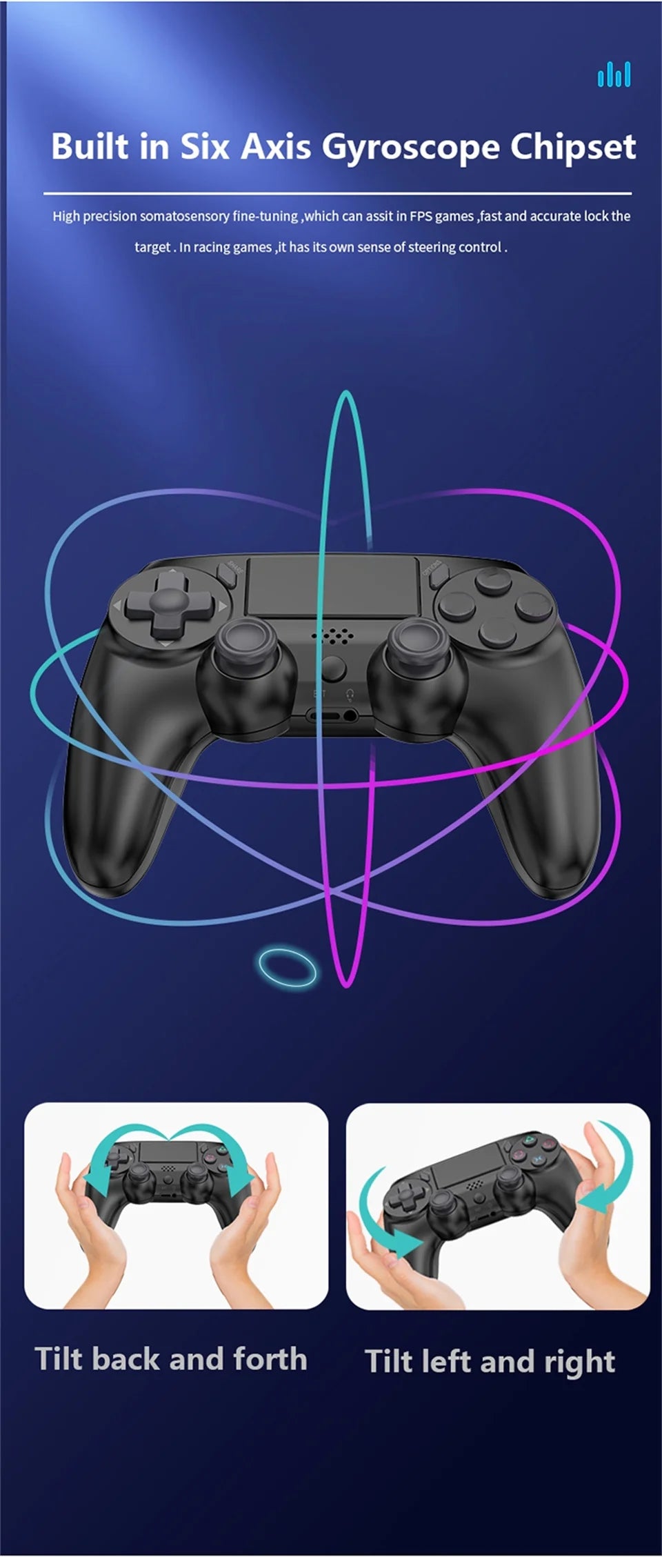 GAMINJA Wireless Gamepad with Six Axis Gyros Dual Vibration Game Controller For PS4 PS3 Game Console Windows 7 8 10 PC Joystick