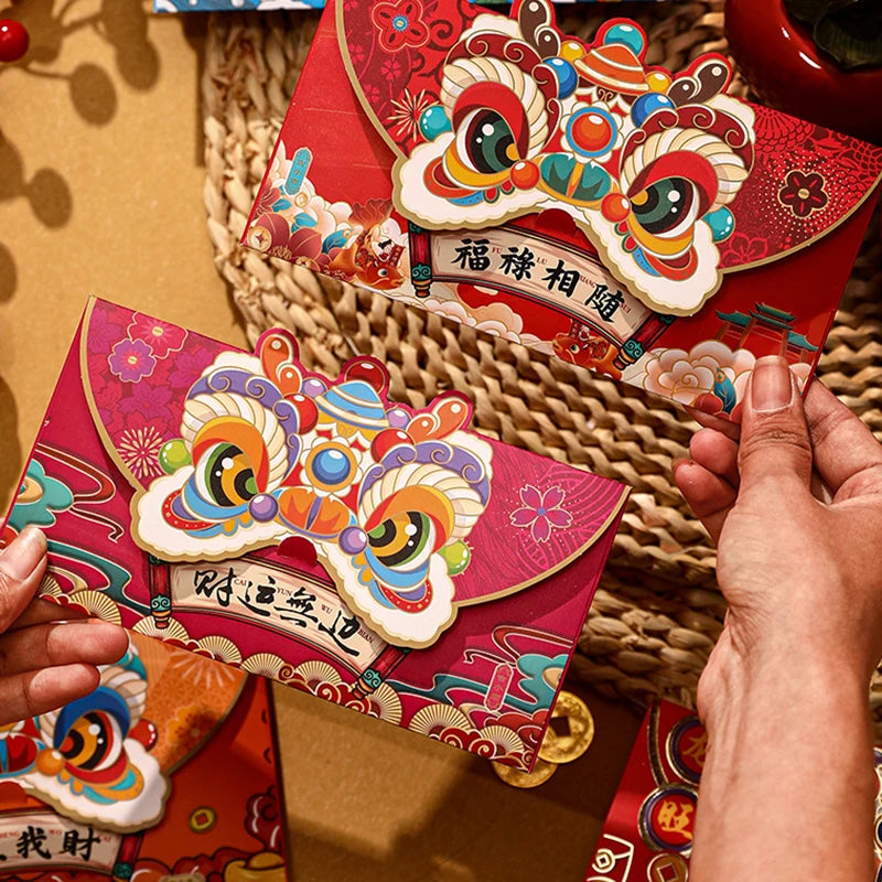 4PCS 2024 Chinese New Year Red Envelopes Cartoon Dragon Year Hongbao Spring Festival Money Pockets Wedding Lucky Packets