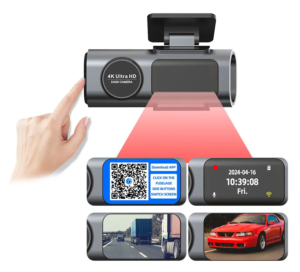 Dash Cam Dual Lens 4K UHD Recording Car Camera DVR Night Vision Video Recorder With GPS Wi-Fi Room Black Box Rear View Camera