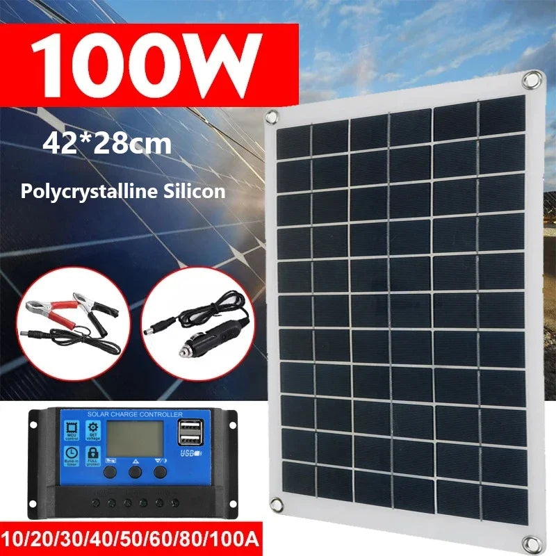 100W Solar Panel 18V Waterproof Solar Plate Portable DC Dual USB Solar Battery Charger Outdoor Camping Solar Cells Charging