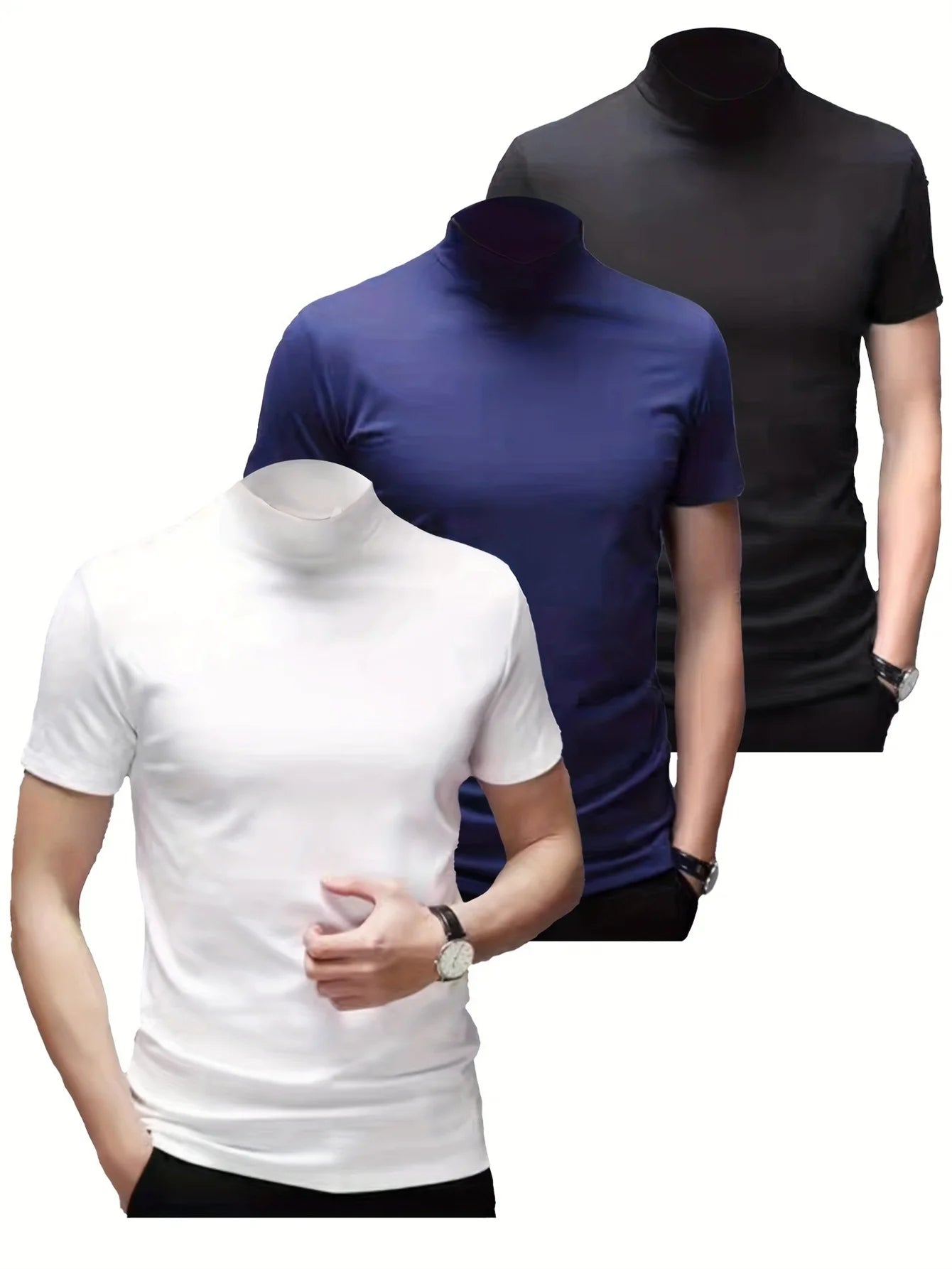 Clearance_1pcs Men's Breathable Soft Comfy High Stretch Short Sleeve High Neck Base Layer For Spring Autumn, Men's Undershirts_C
