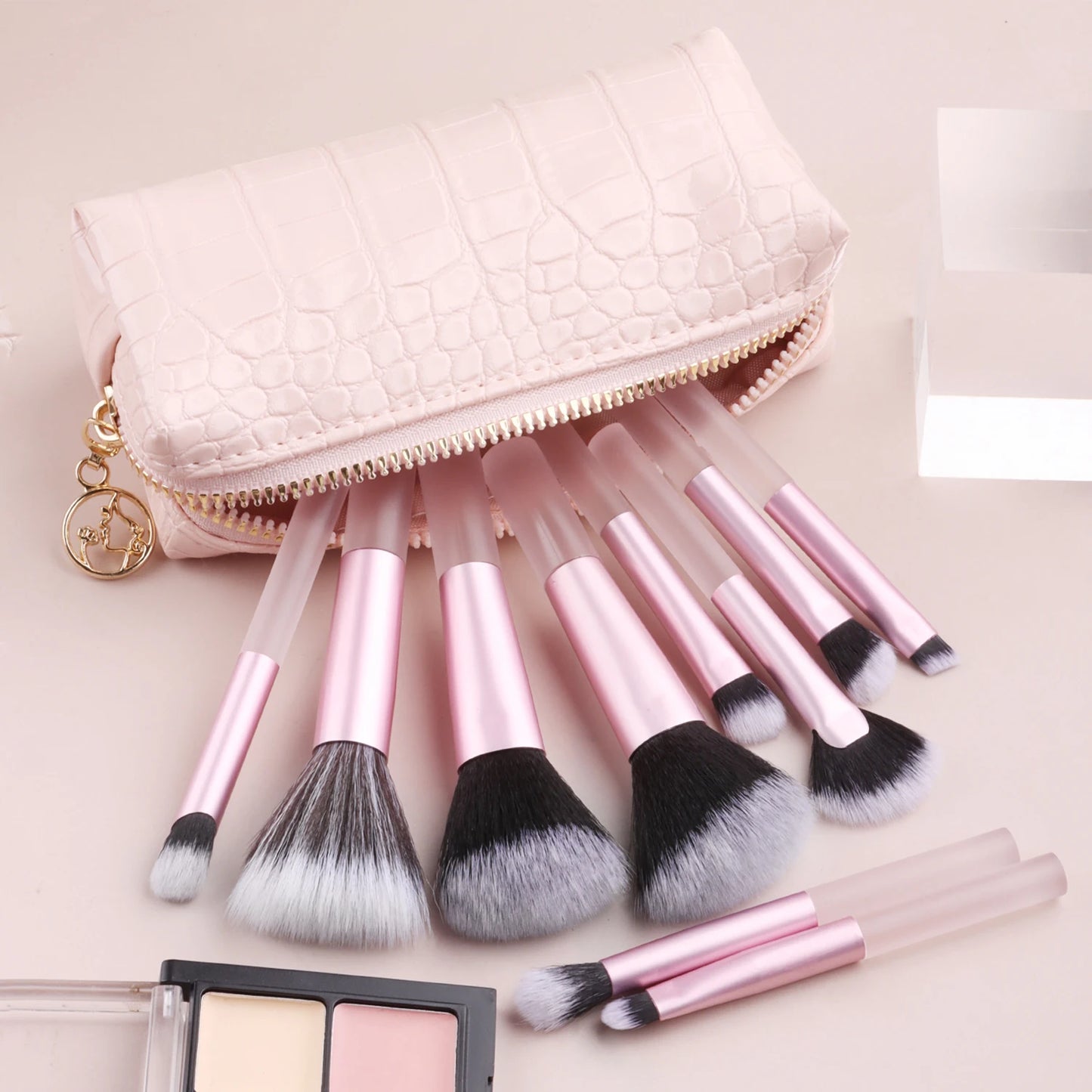 10 mini transparent handle brushes+crocodile patterned bag makeup brush Travel portable Makeup Tool Professional with bag