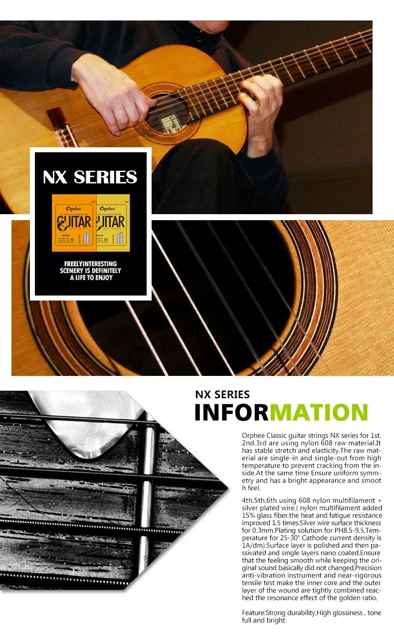 10/50 Set Orphee Classical Guitar Strings Silver Plated Wire Nylon Strings NX Series 6pcs/Set Beginners for Classic Guitar Part