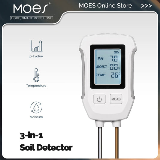 MOES 3 in 1 Soil PH Detector Tester LCD Screen Thermometer Temperature Moisture Meter For Gardening Flower Potted Plantation