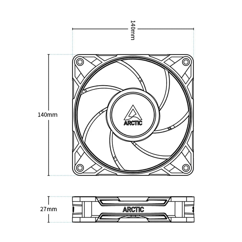 ARCTIC P14 Pro PST, High-Performance 140mm Case Fan with PWM Sharing Technology (PST), Speed:400–2500 RPM, Fluid Dynamic Bearing
