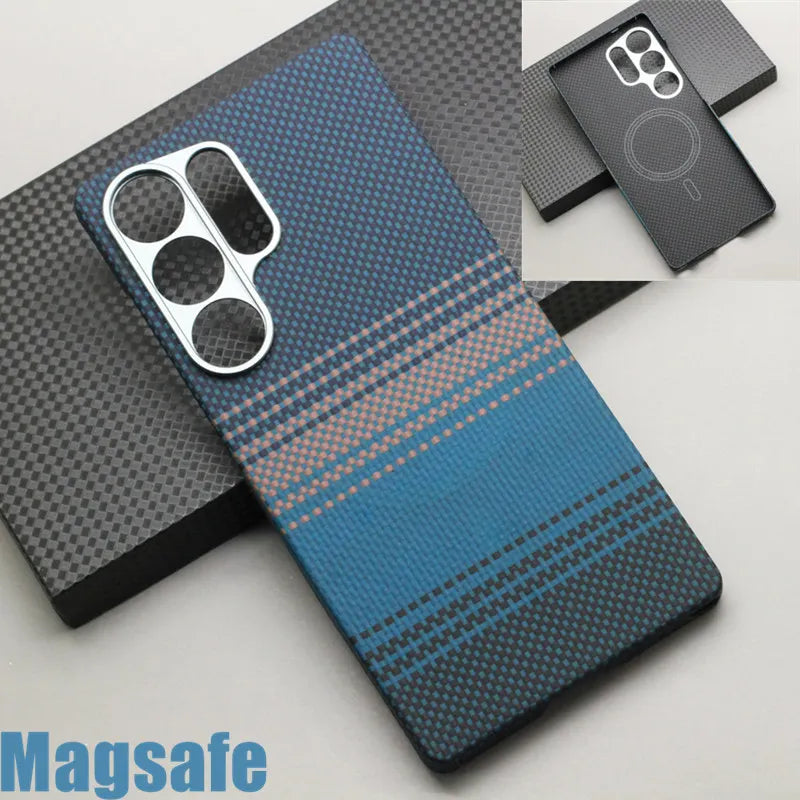 HANWOR Magnetic Carbon Fiber Phone Case for Samsung Galaxy S25 Ultra 600D Aramid Fiber Magnetic Cover S25 Ultra Magsafe Case
