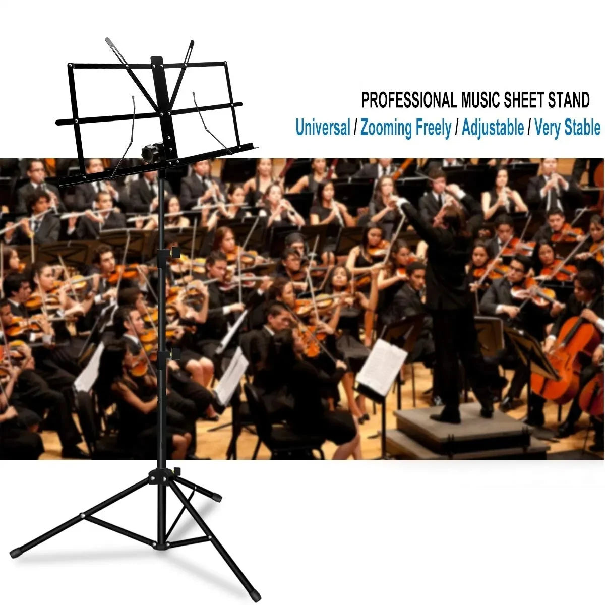 Music Stand 2 in 1 Dual Use Folding Sheet Music Stand Desktop Book Stand Portable and Lightweight