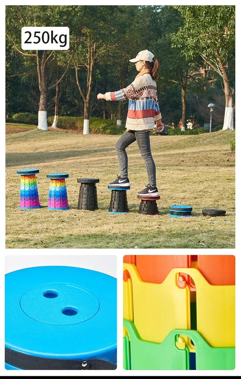 Popular Lightweight Plastic Folding Stool Portable Rainbow Folding Expandable Stool and Space Saving Furniture