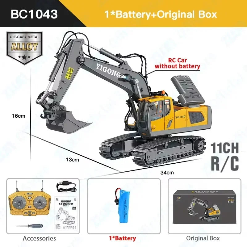 2024 New 11CH RC Excavator 1:20 Remote Control Truck 2.4G RC Crawler Engineering Vehicle Excavator Truck Radio Control Toys Gift