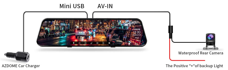 AZDOME PG17 12" WiFi Mirror Dash Cam 2.5K Front and 1080P Rear View Mirror Camera for Cars Dual Camera Waterproof Backup Camera