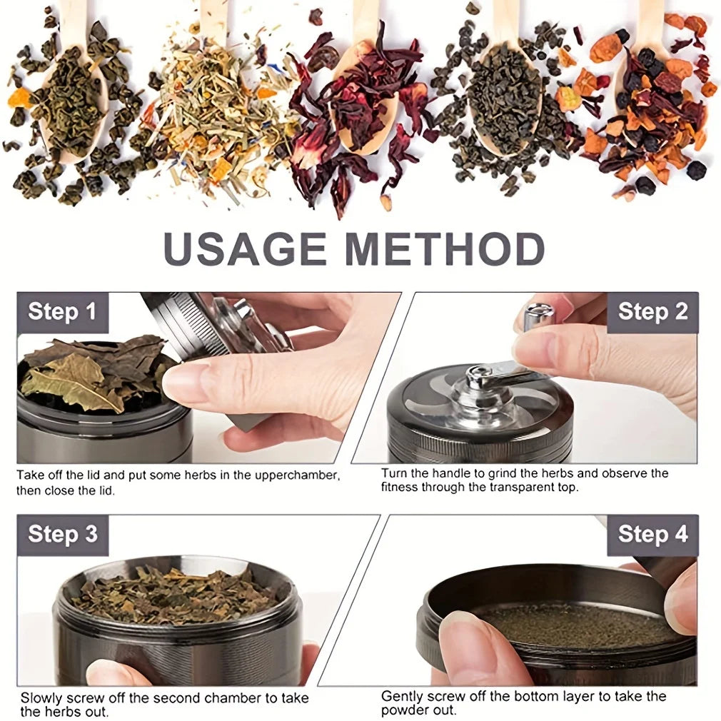 Hand Crank Tobacco Grinder Pollinator Manual Spice Mills 4 Layers Smoke Grass Crusher Muller Smoking Accessories