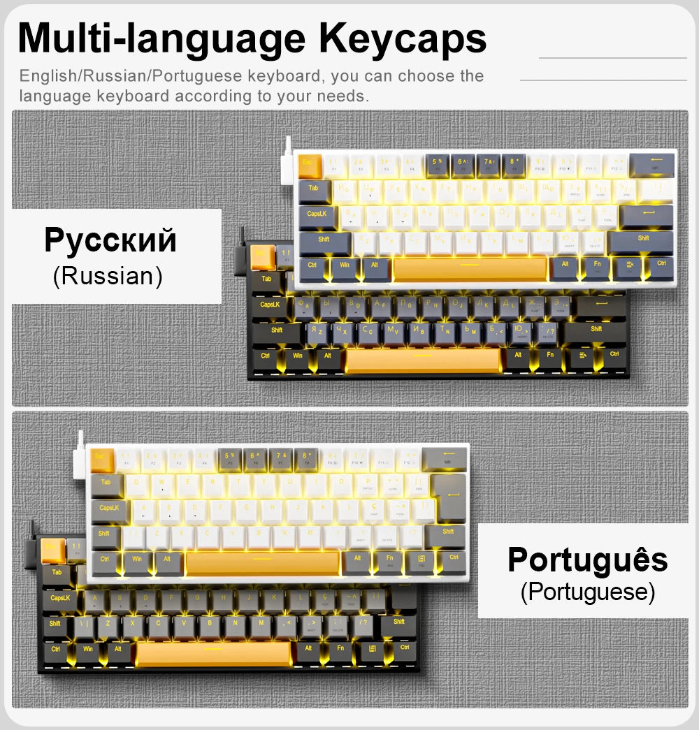 E-YOOSO Z11 USB Mechanical Gaming Wired Keyboard Red Switch 61 Keys Gamer Russian Brazilian Portuguese for Computer PC Laptop