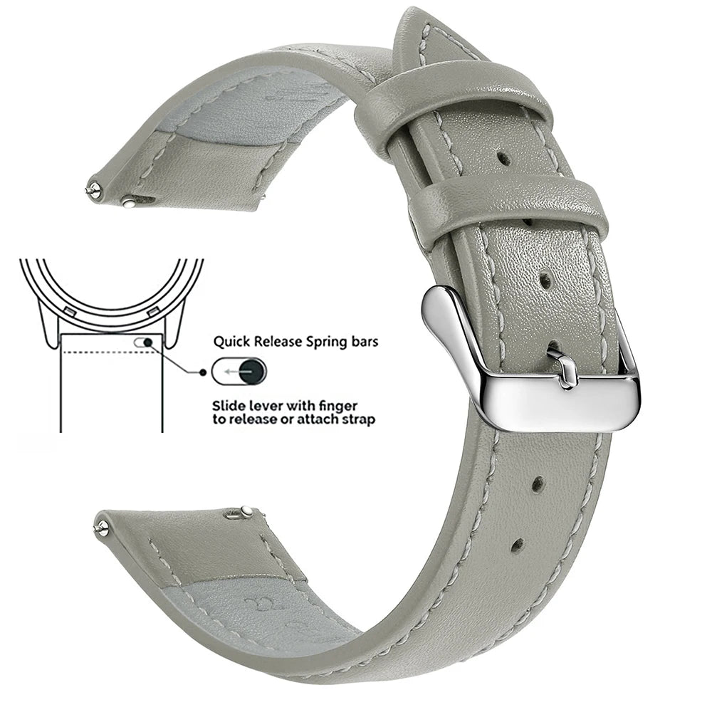 Top Grain Genuine Leather Watch Band, Quick Release 18mm/20mm/22mm Watch Straps, Fits Samsung Galaxy Watch, Garmin Huawei Watch