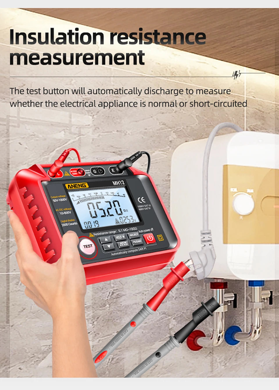 ANENG MH12 Digital Megohmmeter Meters  Insulation Earth Resistance Meters Tester cable High Voltage Voltmeter Meter