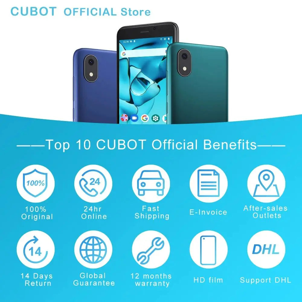 Cubot J10 Smartphone, 4-Inch Mini Phone, 2350mAh 32GB ROM 5MP Rear Camera Google Android 11 Dual SIM Card Face ID 3G Telephone