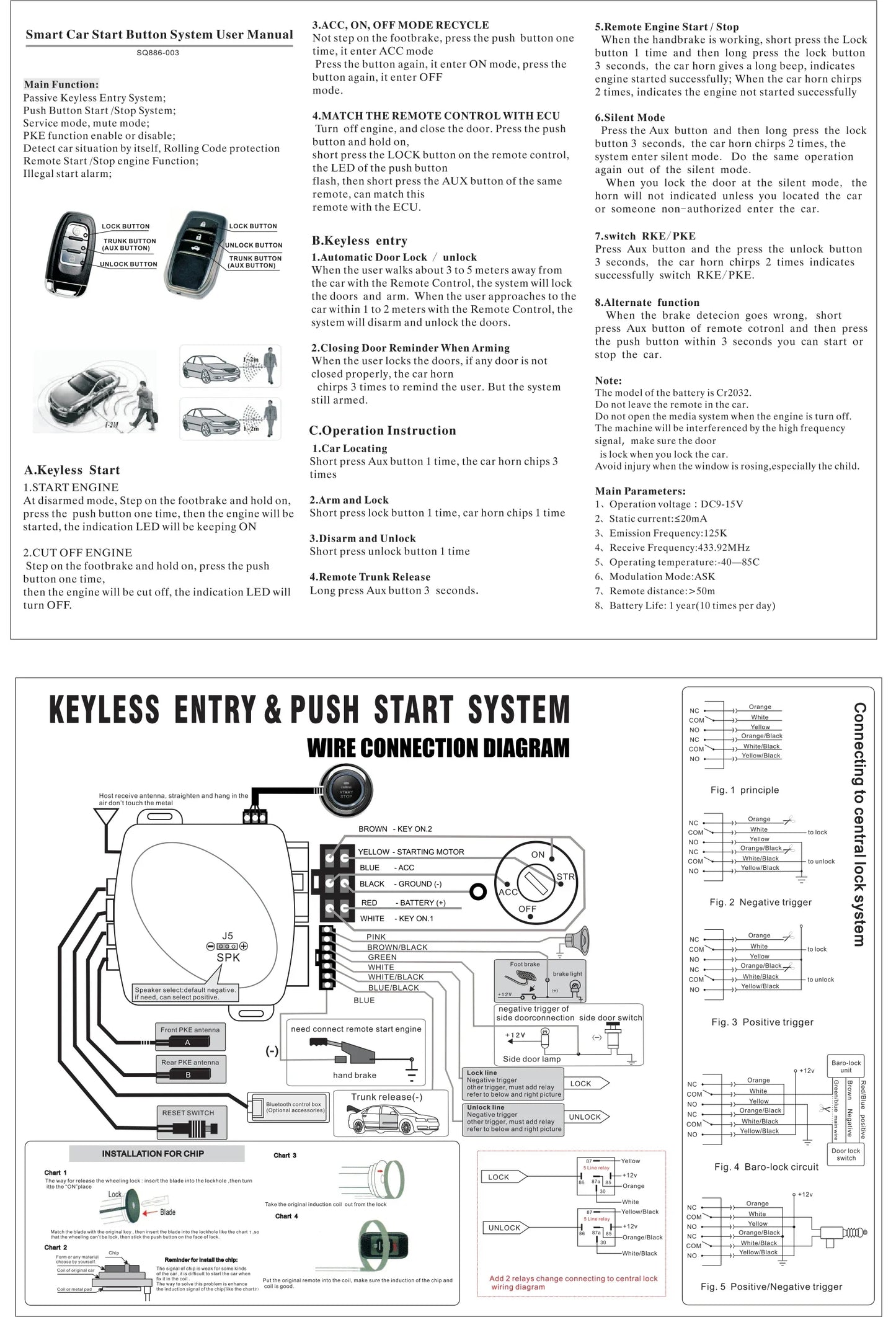 Car Alarm Remote Control PKE Car Keyless Entry Engine Start Alarm System Push Button Remote Starter Stop for 12V Cars Autostart