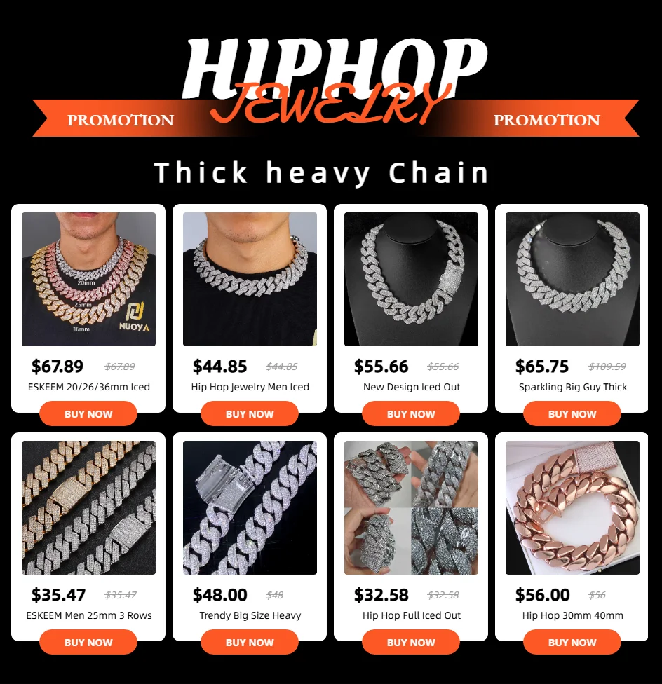 ESKEEM 36MM Chunky Cuban Link Chain 7 Row Full Diamond Iced Out Prong Cuban Chain Hip Hop Jewelry Necklace for Men