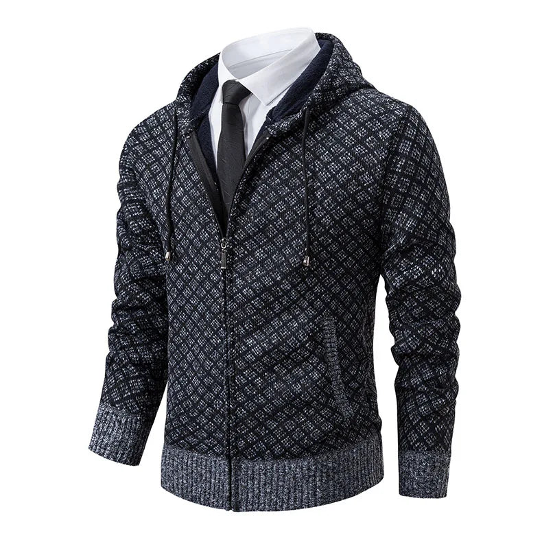 Men's Winter Knitted Sweaters Zip Up Knit Cardigan Casual Hooded Outwear Mens Sweater Coat Versatile Top Clothes