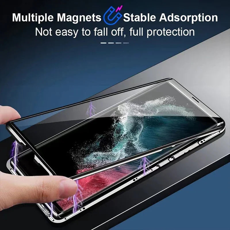 New 360 Protect Magnetic Case For Samsung Galaxy S24 S25 Ultra S23 S22 S21 S20 S23 FE S9 S10 Note 8 9 20 A72 Sided Glass Back