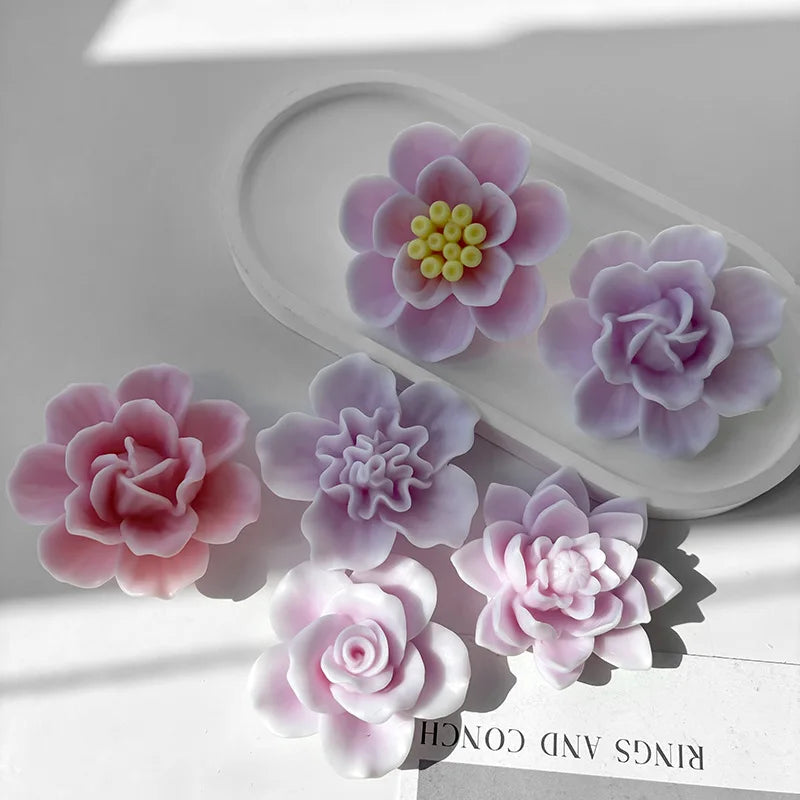 Silicone 3D Candle Molds DIY Handmade Peony Lotus Lotus Hibiscus Rose Flower  Soap Making Tools Para Velas форма для свечей