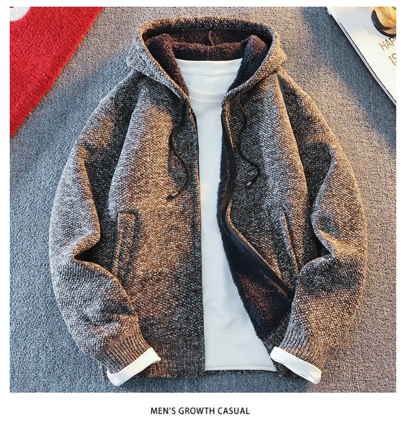 Men's Fleece Warm Knit Sweater Cardigan Hooded Jackets Fleece Warm Casual Jackets Autumn Winter Sweaters Coats
