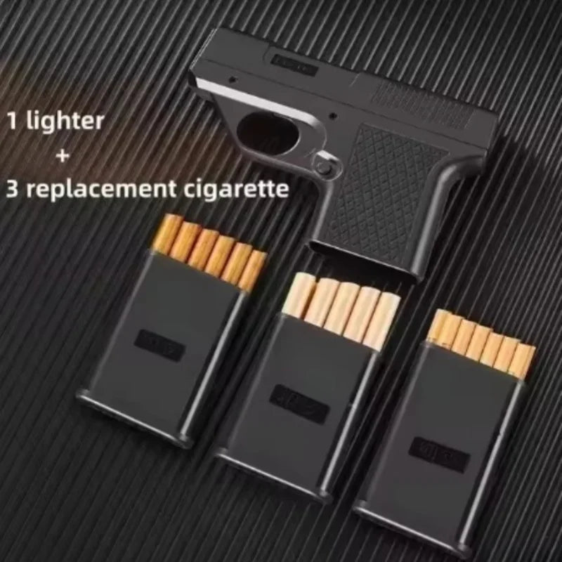 2025 New Clip Gun Butane Gas Lighter Three Capacity Cigarette Holder Windproof Blue Flame Lighter Men's Gift Smoke Accessories