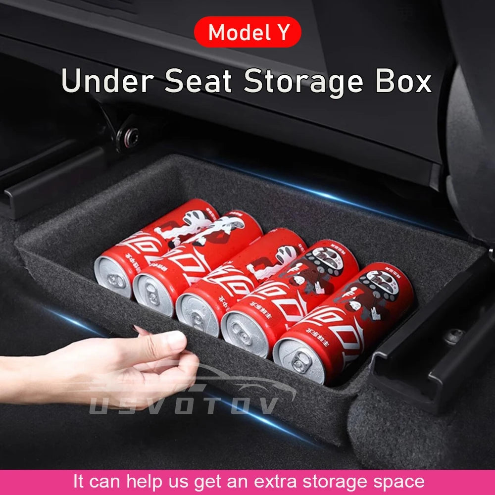 For Tesla Model Y High Capacity Organizer Case Felt Cloth Drawer Holder Under Seat Hidden Box Storage Box Black