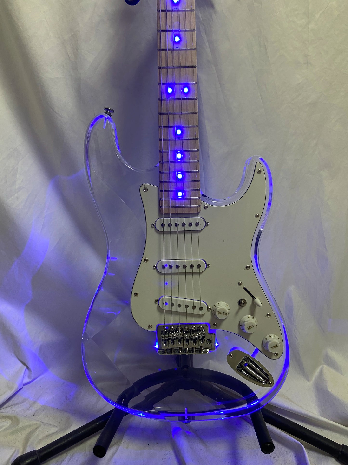Acrylic clear crystal Plexiglas 6-string electric guitar Blue LED lights Maple guitar neck Free shipping