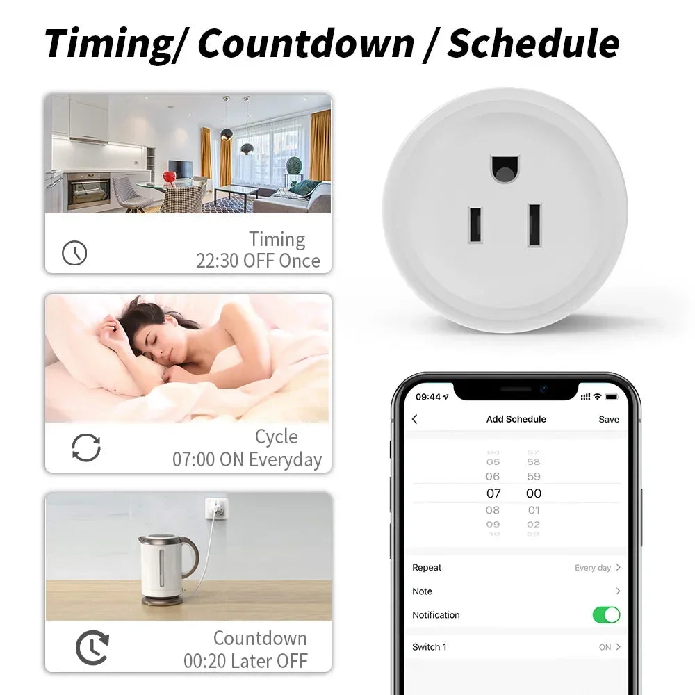 Smart WiFi Outlet Socket 10A US Plug Voice Control Alexa/Google Home Remote App Control Timer Countdown Device Share 85V-265V