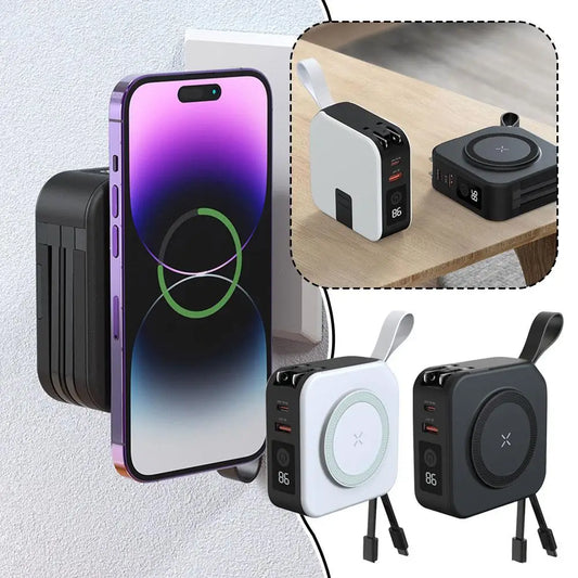 10000mAh Magnetic Wireless Power Bank 22.5W Fast Charging AC Wall Plug 5 in 1 Portable Charger Multifunctional Phone Stand