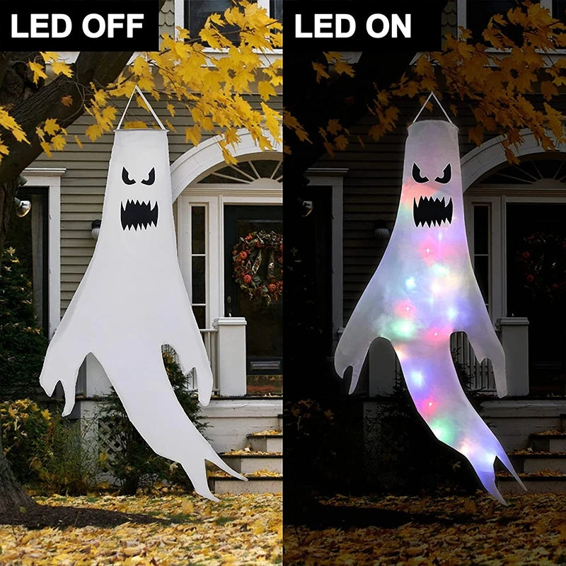 Halloween Ghost Hanging Decorations Glowing Ghost Windsock  Hanging Pendant for Outdoor Horry Hallow Day of The Dead Decoration
